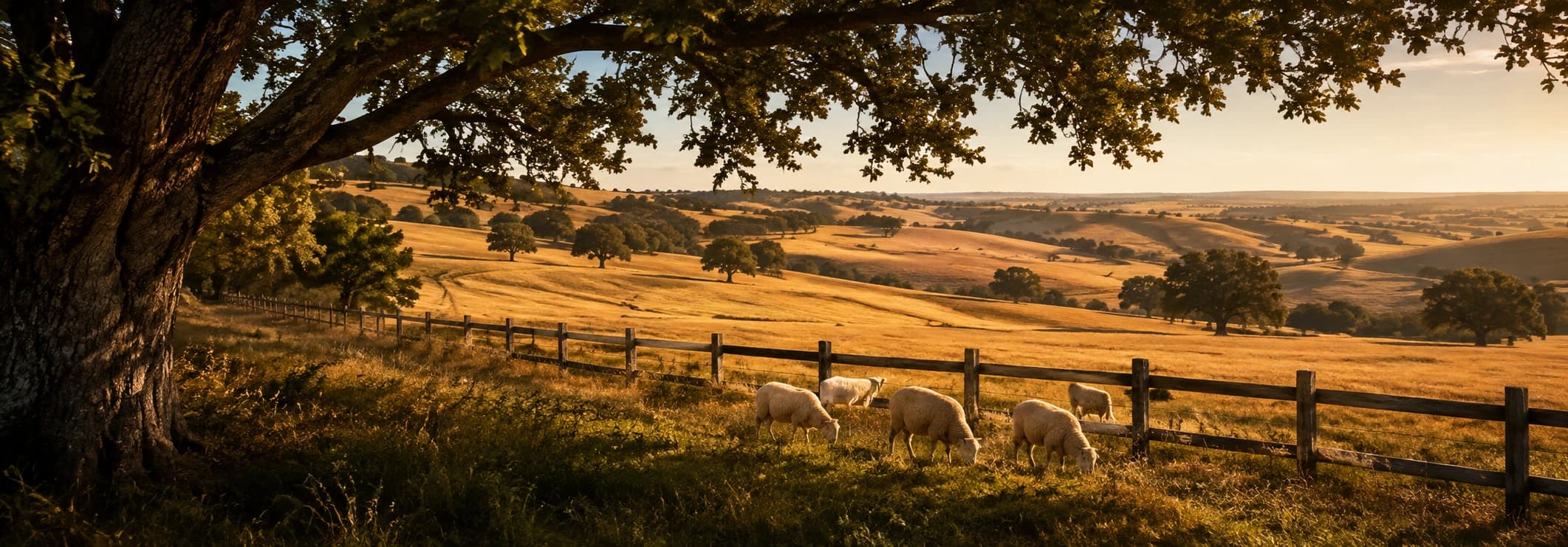 Paisagem rural com ovinos, recriada digitalmente para fins ilustrativos